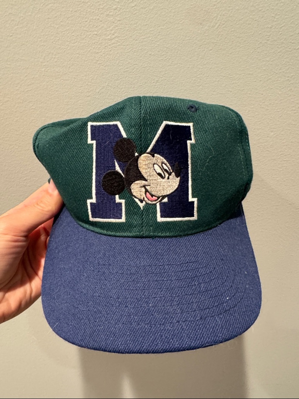 Vintage 90s Green & Navy Mickey Mouse 'M' Baseball Cap